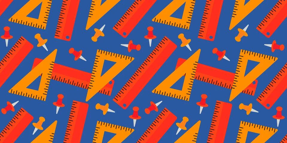 Seamless Pattern School Materials Isolated on Blue Background Back to Schoo.. Stock Illustration