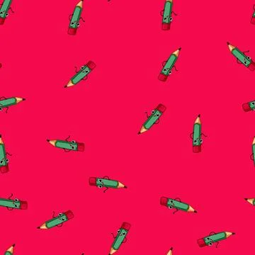 Seamless pattern school pen character cartoon vector イラスト素材