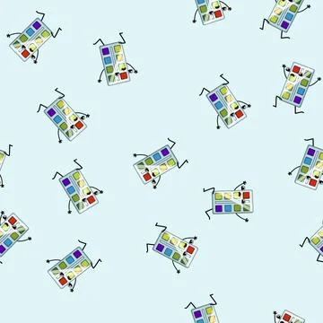 Seamless pattern school stationery character cartoon vector Stock Illustration