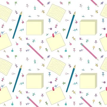 Seamless pattern with school stationery including pencils, sticky notes, pape イラスト素材