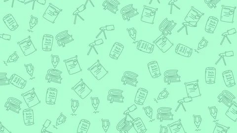 Seamless Pattern of School Supplies and Educational Icons on a Mint Green B.. Stock Footage 319218067
