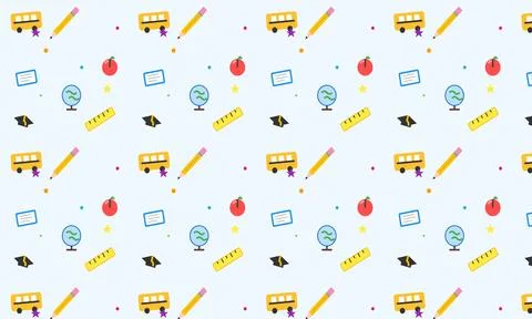 Seamless Pattern of School Supplies and Education Icons on Blue Stock Illustration