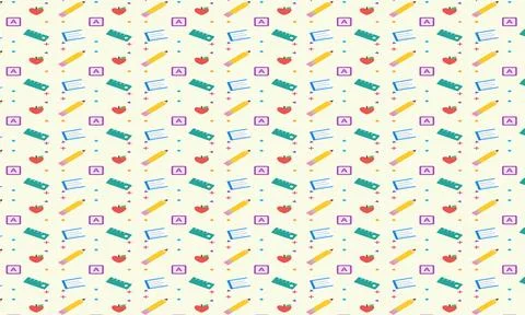 Seamless Pattern of School Supplies and Shapes on Cream Background Stock Illustration