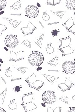 Seamless pattern with school supplies in doodle style. Stock Illustration