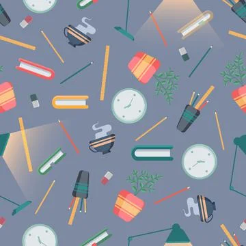 Seamless pattern with school supplies. Vector illustration in the flat style 스톡 일러스트