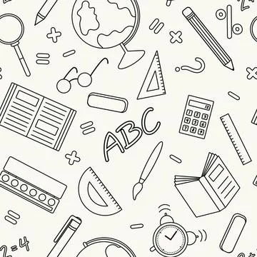 Seamless Pattern School Supplies ,Vector 스톡 일러스트