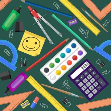 Seamless pattern of school tools. Vector illustration. 库存插图