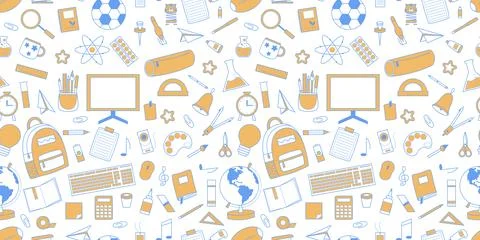 Seamless pattern with schoolboy or student stationery Illustrazione stock