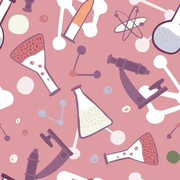 Seamless pattern science on pink background. Medical research template for de Stock Illustration