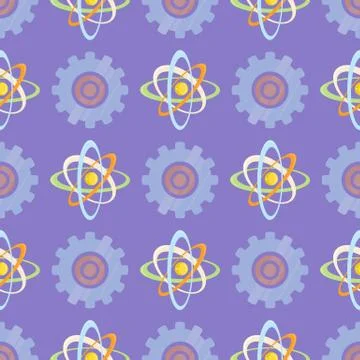 Seamless Pattern with Science Themed Atomic Model Stock Illustration