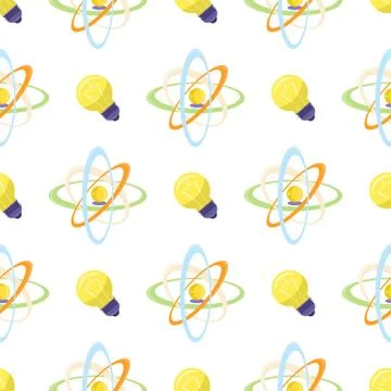Seamless Pattern with Science Themed Atomic Model Stock Illustration