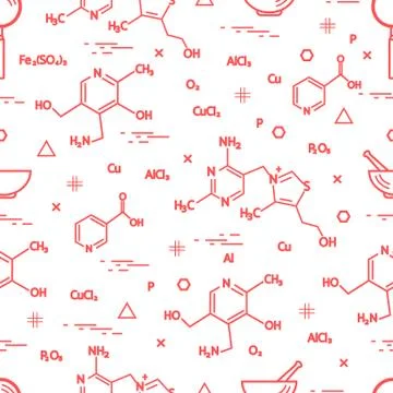 Seamless pattern with scientific, education elements: molecular structure, fo Illustrazione stock