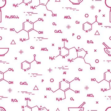 Seamless pattern with scientific, education elements: molecular structure, fo 스톡 일러스트