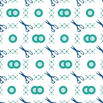 Seamless pattern with scissors and buttons. Sewing Stockillustratie