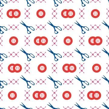 Seamless pattern with scissors and buttons. Sewing イラスト素材