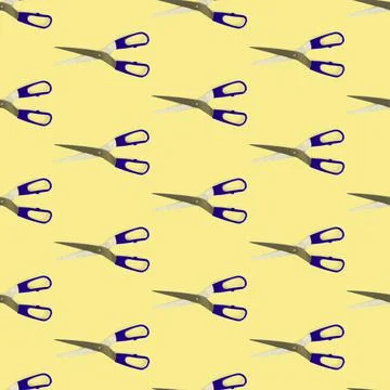 Seamless pattern of scissors separated from the yellow flat layer. Scissors with Stock Photos