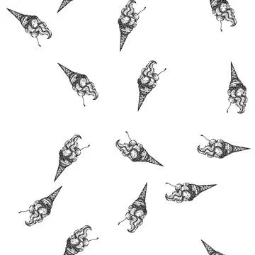 Seamless pattern scoop ice cream cone sketch hand drawn Stock Illustration