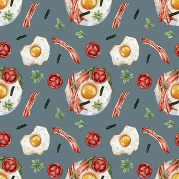 Seamless pattern with scrambled eggs on a blue background. Texture with scram Stock Illustration