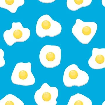 Seamless pattern with scrambled eggs on a blue background Stock Illustration