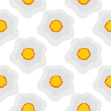 Seamless pattern of scrambled eggs in pixel style Stock Illustration