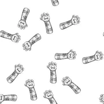 Seamless pattern scratch cat paw sketch hand drawn 库存插图