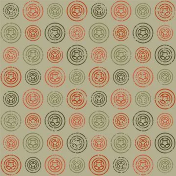 Seamless pattern with scratched stars in circles Stock Illustration