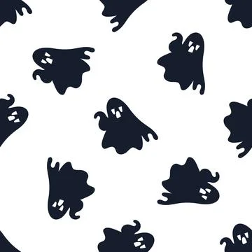 Seamless pattern with screaming ghosts floating on white background for 库存插图