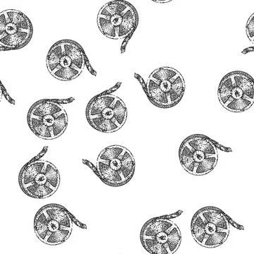 Seamless pattern screen film projector reel sketch hand drawn Stock Illustration