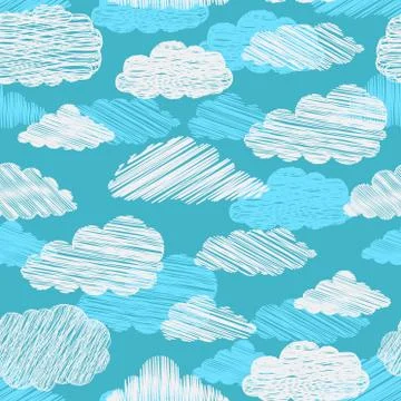 Seamless pattern with scribble clouds. Stock Illustration