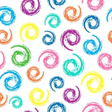 Seamless pattern with scribble dots. Crayon colorful hand drawing spiral he.. Stock Illustration