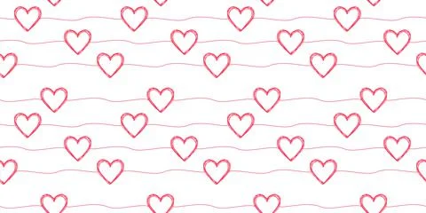 Seamless pattern with scribble hearts and stripes Illustrazione stock
