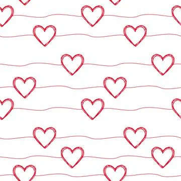 Seamless pattern with scribble hearts and stripes Stock Illustration