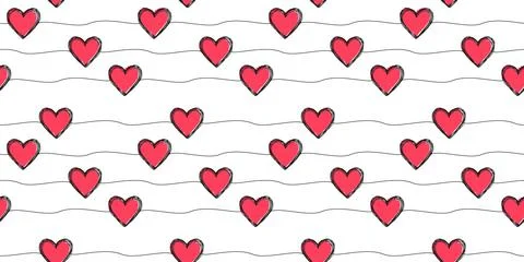 Seamless pattern with scribble hearts and stripes Illustrazione stock