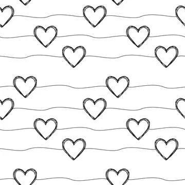 Seamless pattern with scribble hearts and stripes Stock Illustration
