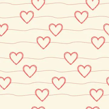 Seamless pattern with scribble hearts and stripes Illustrazione stock