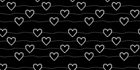 Seamless pattern with scribble hearts and stripes Illustrazione stock