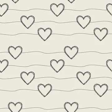 Seamless pattern with scribble hearts and stripes Stock Illustration
