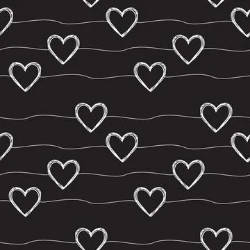 Seamless pattern with scribble hearts and stripes Illustrazione stock
