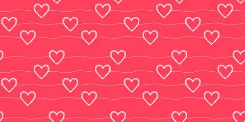 Seamless pattern with scribble hearts and stripes Stock Illustration