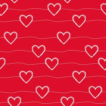 Seamless pattern with scribble hearts and stripes Stock Illustration