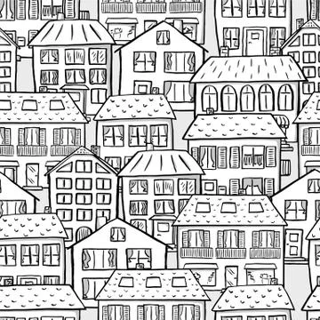 Seamless pattern of scribbled houses Ilustración de archivo