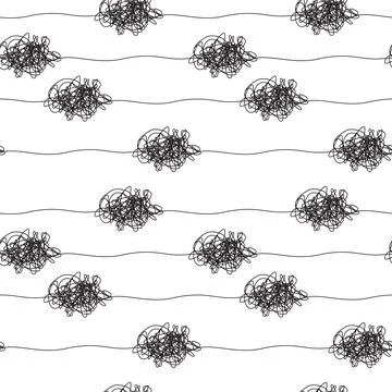 Seamless pattern with scribbles and stripes on white background Stock Illustration