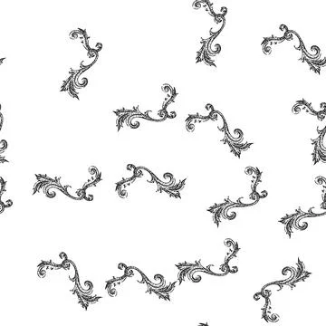 Seamless pattern scrollwork baroque victorian border sketch hand drawn black Stock Illustration