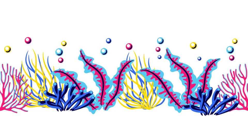 Seamless pattern with sea algae and corals. Marine life aquarium and sea flora. Stockillustratie