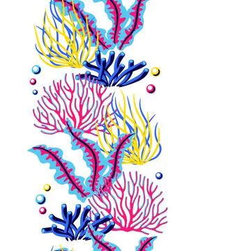 Seamless pattern with sea algae and corals. Marine life aquarium and sea flora. Stockillustratie
