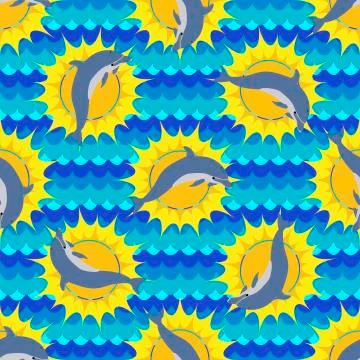 Seamless pattern with sea and dolphin Stock Illustration