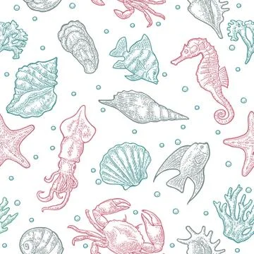 Seamless pattern sea animal. 스톡 일러스트