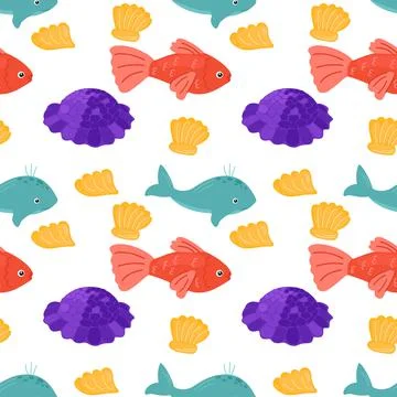 Seamless pattern of sea animals. Underwater life background. Isolated Marine Illustrazione stock