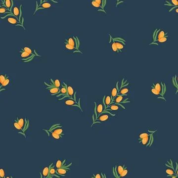 Seamless pattern sea buckthorn branches. Vector illustration of a healing edi Illustrazione stock