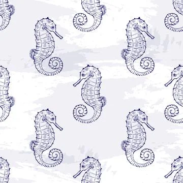 Seamless pattern sea creature. Drawing sketch style hand draw. Stock Illustration